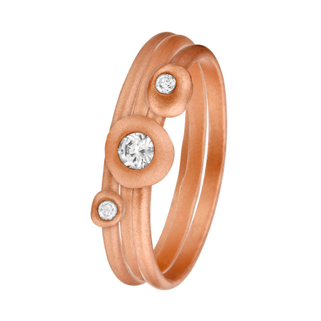 Eve Vintage rose plated set 3 ringen met zirkonia