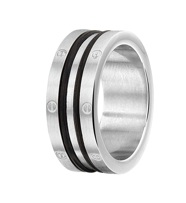 Gerecycleerd stainless steel ring stainless steel/zwart