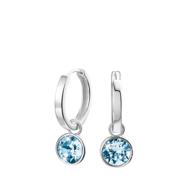 Zilveren oorhanger met licht blauwe kristal voor dames