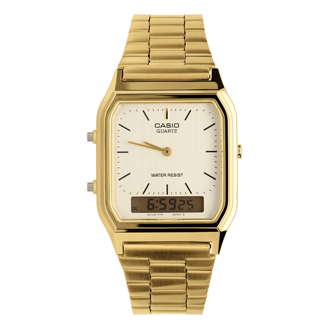Casio Retro Analoog en digitaal Heren Horloge Goudkleurig AQ-230GA-9DMQYES