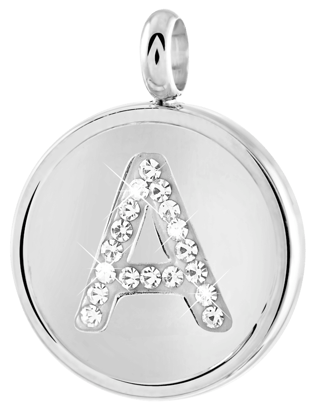 Gerecycleerd just.d stainless steel hanger letter met kristal