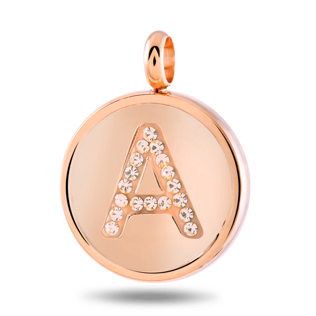 Gerecycleerd just.d stainless steel hanger roseplated letter kristal