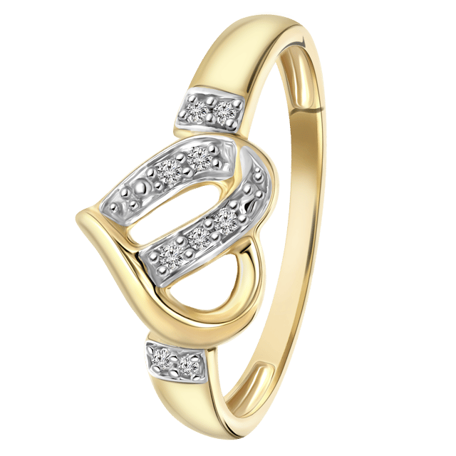 14 Karaat geelgouden ring hart 9 diamanten 0,05ct