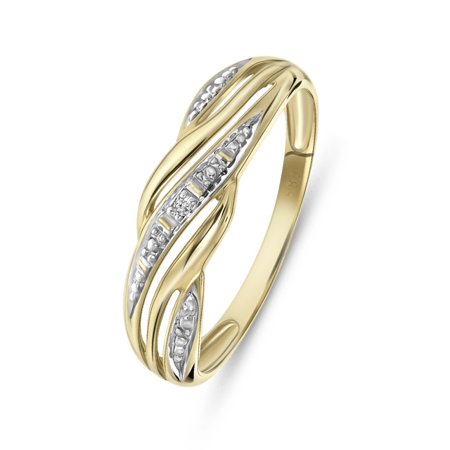 14 Karaat bicolour ring met diamant 0,01ct