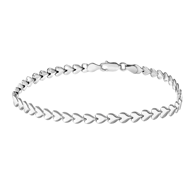 Gerecycleerd zilveren armband rhodiumplated hart schakel