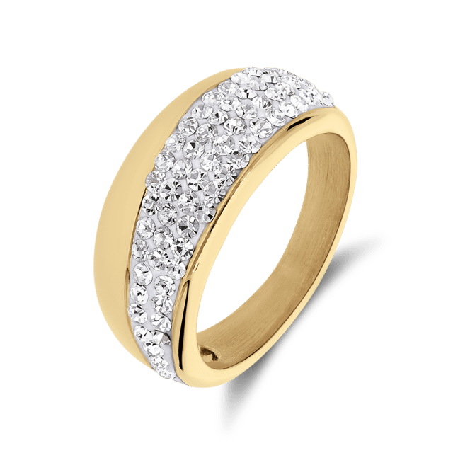 Gerecycleerd stainless steel ring goldplated wit kristal