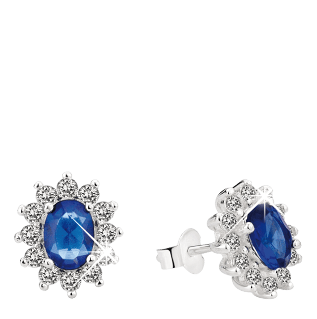 Zilveren oorknoppen met blauwe steen en zirkonia voor dames