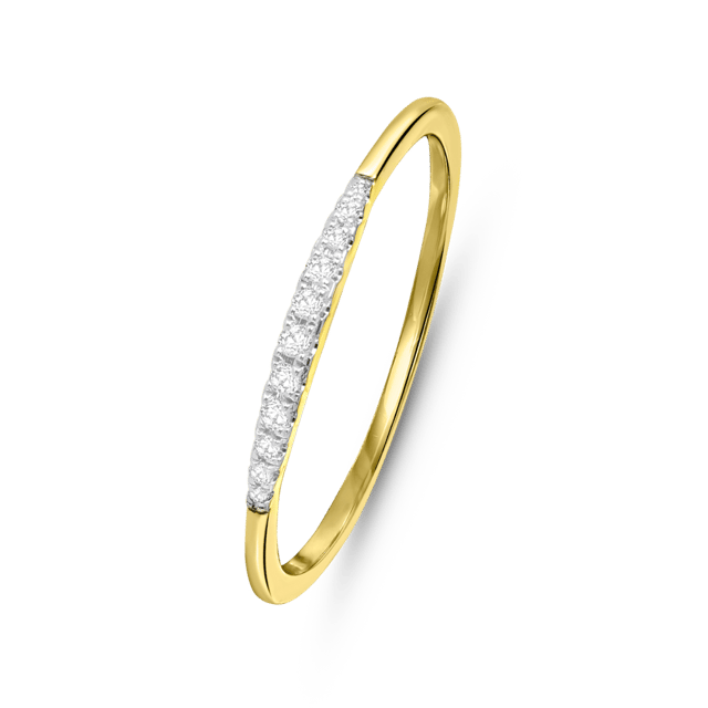 14 Karaat geelgouden ring met 11 diamanten 0,06ct