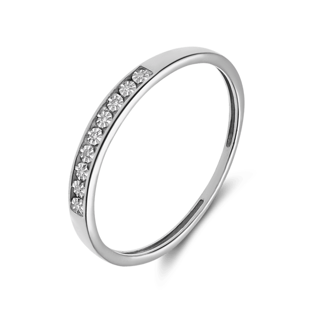 14 Karaat witgouden ring met 9 diamanten 0,02ct