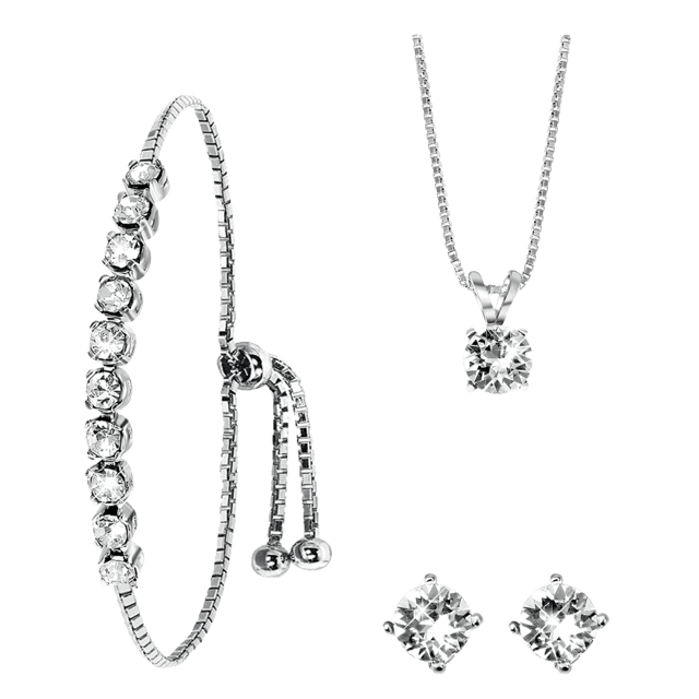 Zilveren set kristal white