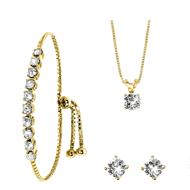 Zilveren set gold kristal white