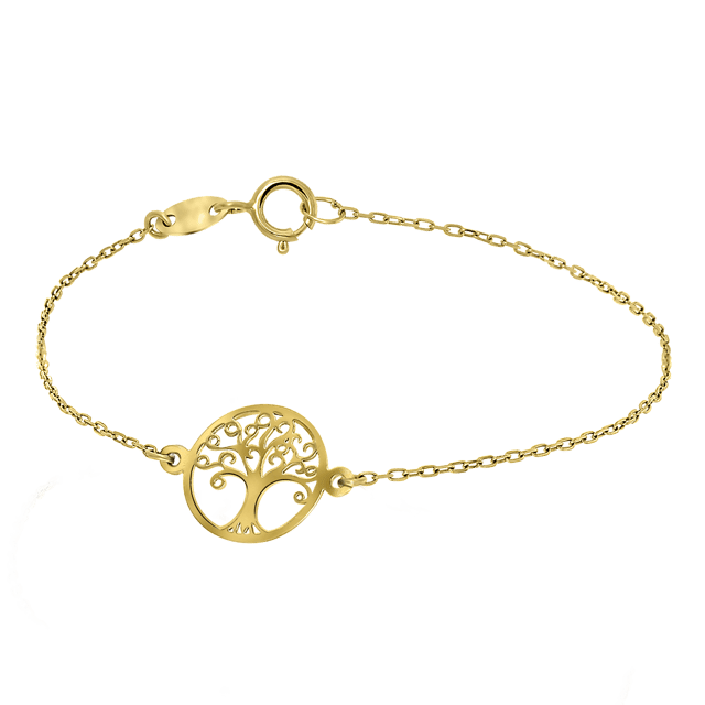 14 Karaat geelgouden armband levensboom