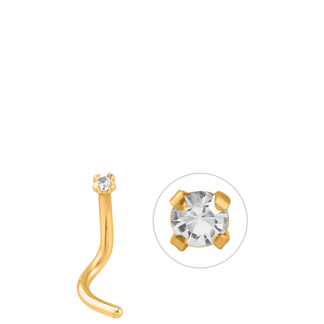 Stainless steel neuspiercing goldplated met zirkonia