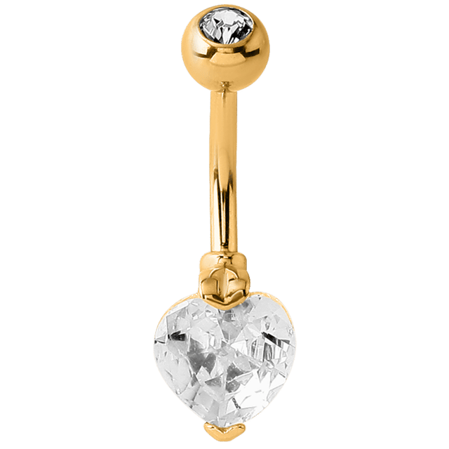 Stainless steel navelpiercing goldplated hart met kristal
