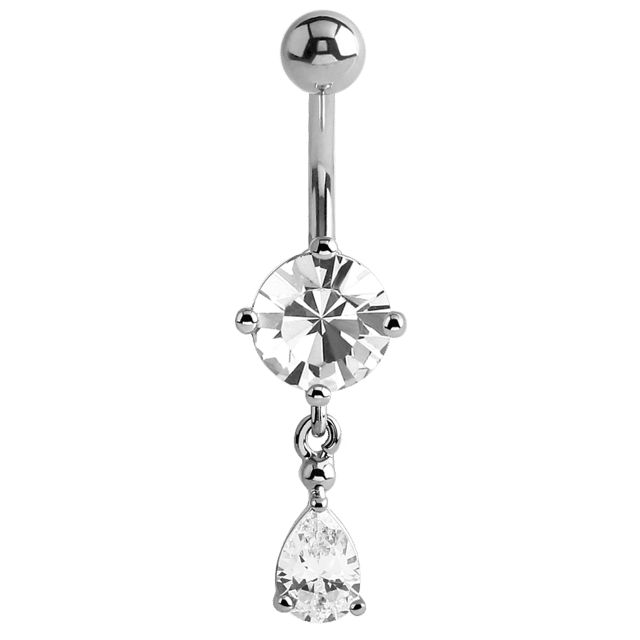 Stainless steel navelpiercing met druppel kristal