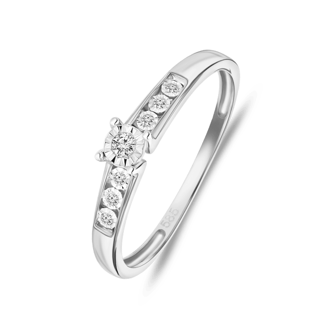 14 Karaat witgouden ring met 7 diamanten 0,05ct