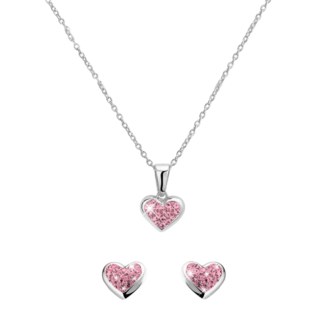 Zilveren kinderset licht roze kristal