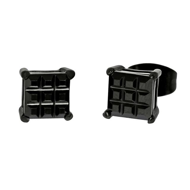 Gerecycled stainless steel blackplated oorknoppen met zwarte zirkonia voor heren