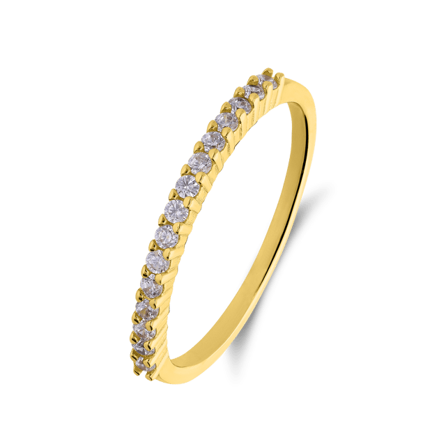 Zilveren ring goldplated met rij zirkonia