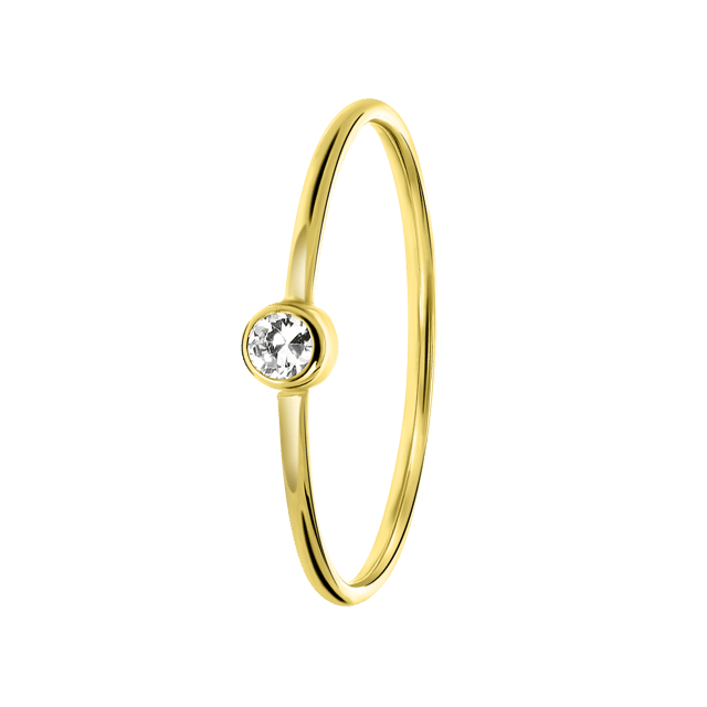 14 karaat geelgouden ring met witte zirkonia steen