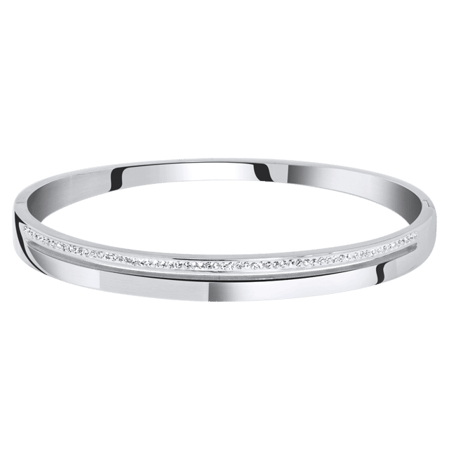 Gerecycled stainless steel armband van zilver met wit kristal