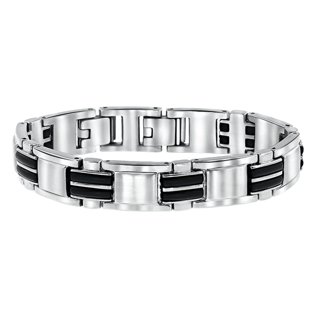 Stainless steel herenarmband met zwarte accenten
