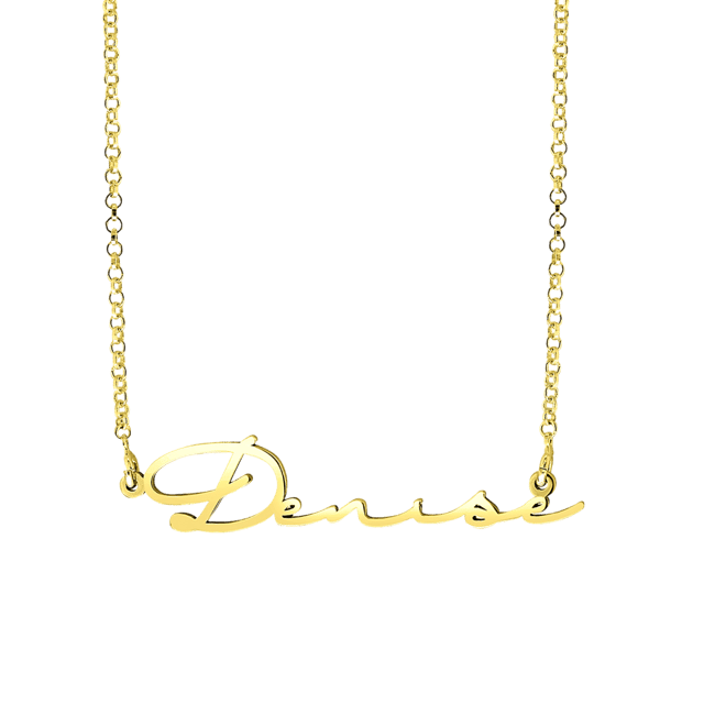 Zilveren naamketting goldplated signature voor dames