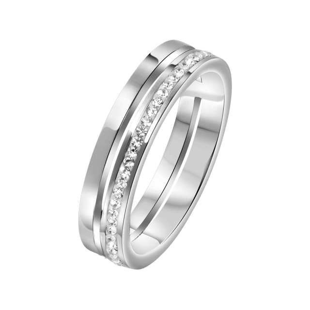 Stainless steel ring 2rij met kristal