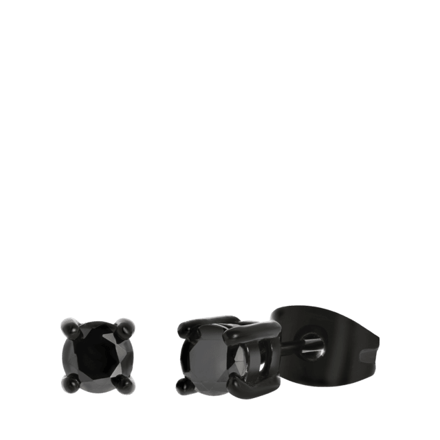 Gerecycled stainless steel blackplated oorknoppen rond met zirkonia 4mm voor heren