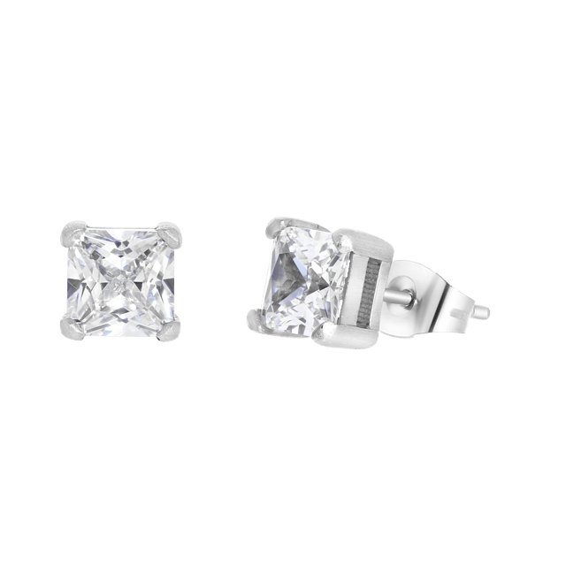 Gerecycled stainless steel oorknoppen vierkant met zirkonia 6mm voor heren