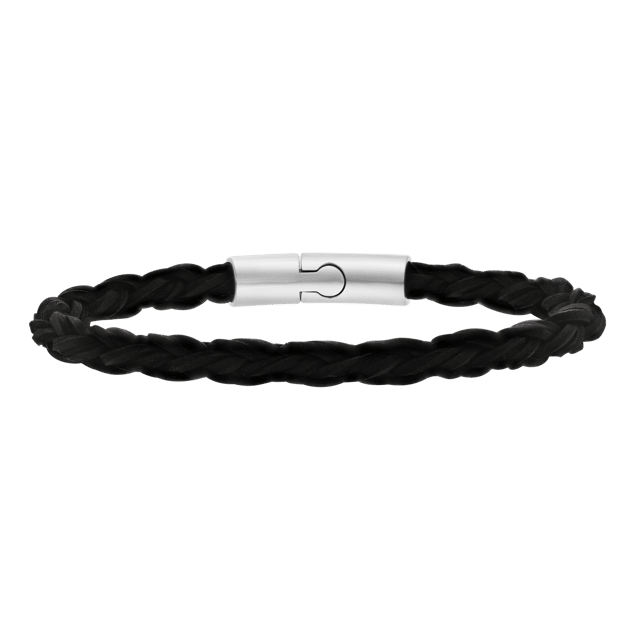 Stalen herenarmband rond leer zwart 6mm