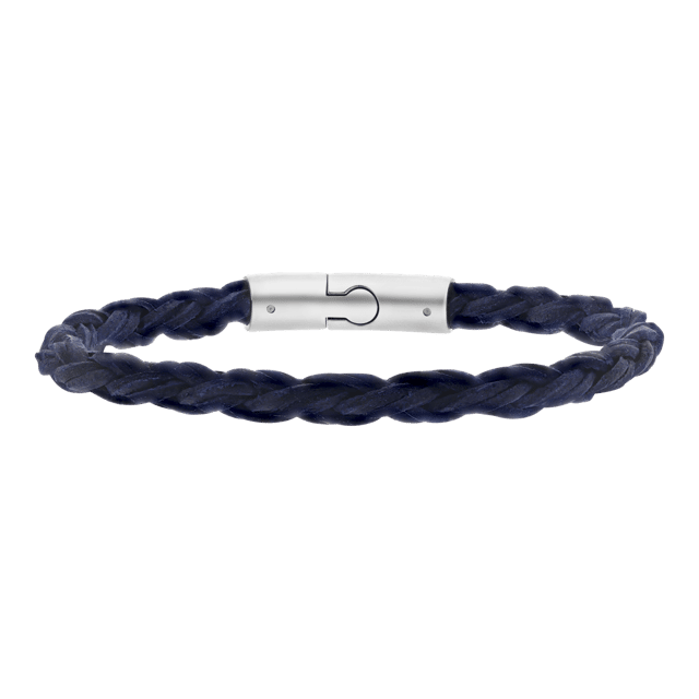 Stalen herenarmband rond leer donker blauw 6mm