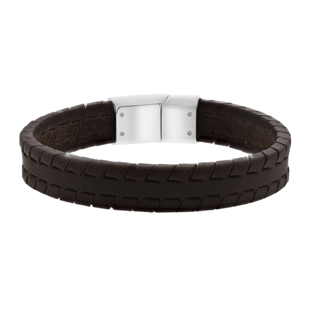 Stalen herenarmband leer donker bruin 12mm