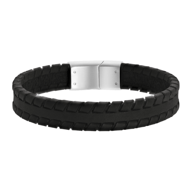 Stalen herenarmband leer zwart 12mm