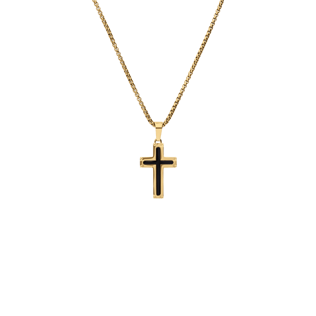 Gerecycled stainless steel goldplated herenketting met hanger kruis