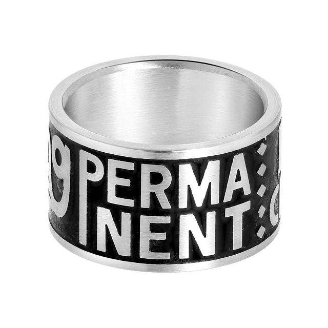 Stainless steel herenring mat/zwart met tekst