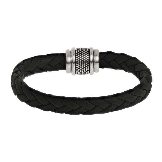 Stalen herenarmband leer zwart 10mm