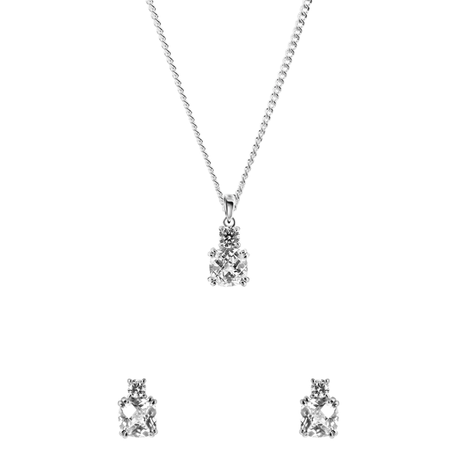 Zilveren set ketting en oorbellen zirkonia