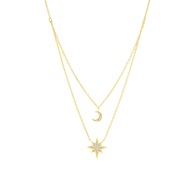 Zilveren ketting layering halve maan/galaxy ster