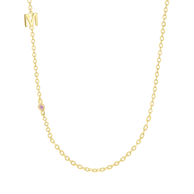 Zilveren goldplated ketting letter+geboortesteen