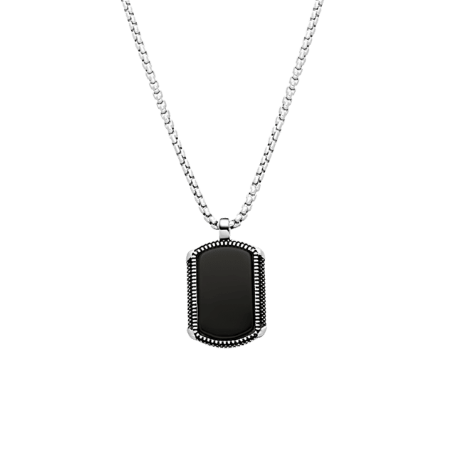 Gerecycled stainless steel herenketting met hanger plaat zwart agaat