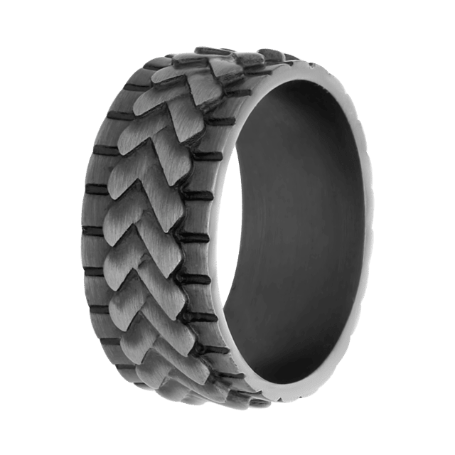 Gerecycleerd stainless steel herenring schakel anique finish