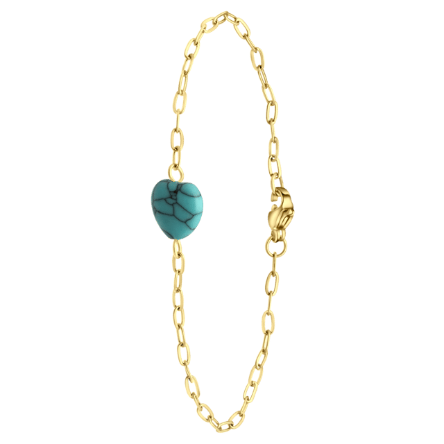 Stainless steel goldplated armband met hart turkoois