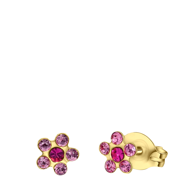 Tiny tips stainless steel goldplated oorbellen bloem roze kristal