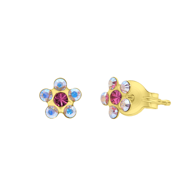 Tiny tips stainless steel goldplated bloem roze kristal