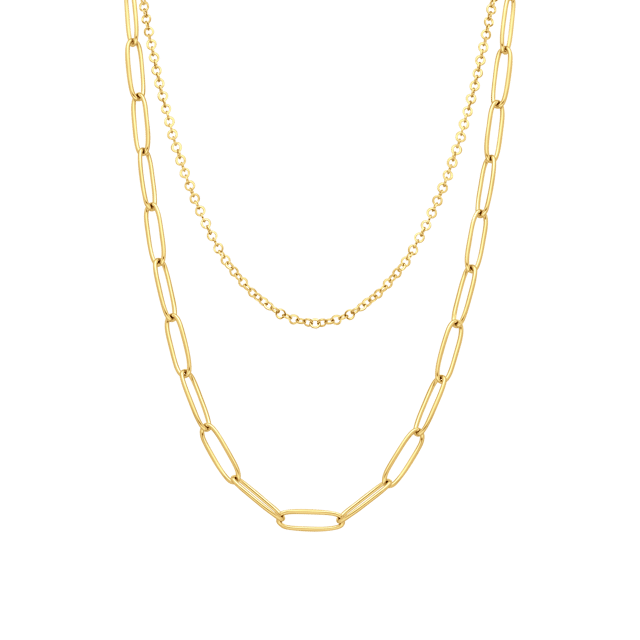Myla gerecycled stainless steel goldplated dubbele ketting voor dames