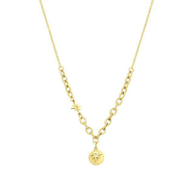 Myla gerecycled stainless steel goldplated ketting met munt en ster voor dames
