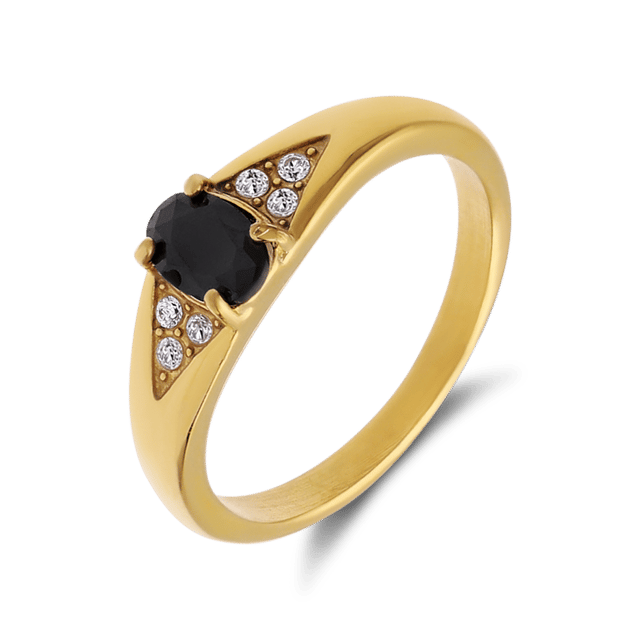 Stainless steel goldplated vintage ring zwart