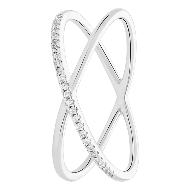 Zilveren ring gekruist met zirkonia