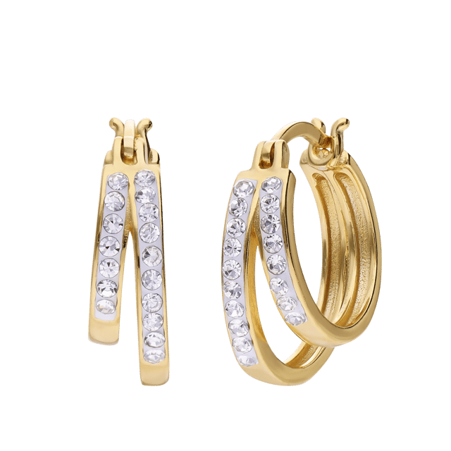 Zilveren goldplated oorringen dubbel kristal voor dames